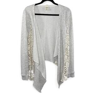 Abercrombie & Fitch Gray Open Front Cardigan M/L - Crochet Boho Drape Lagenlook